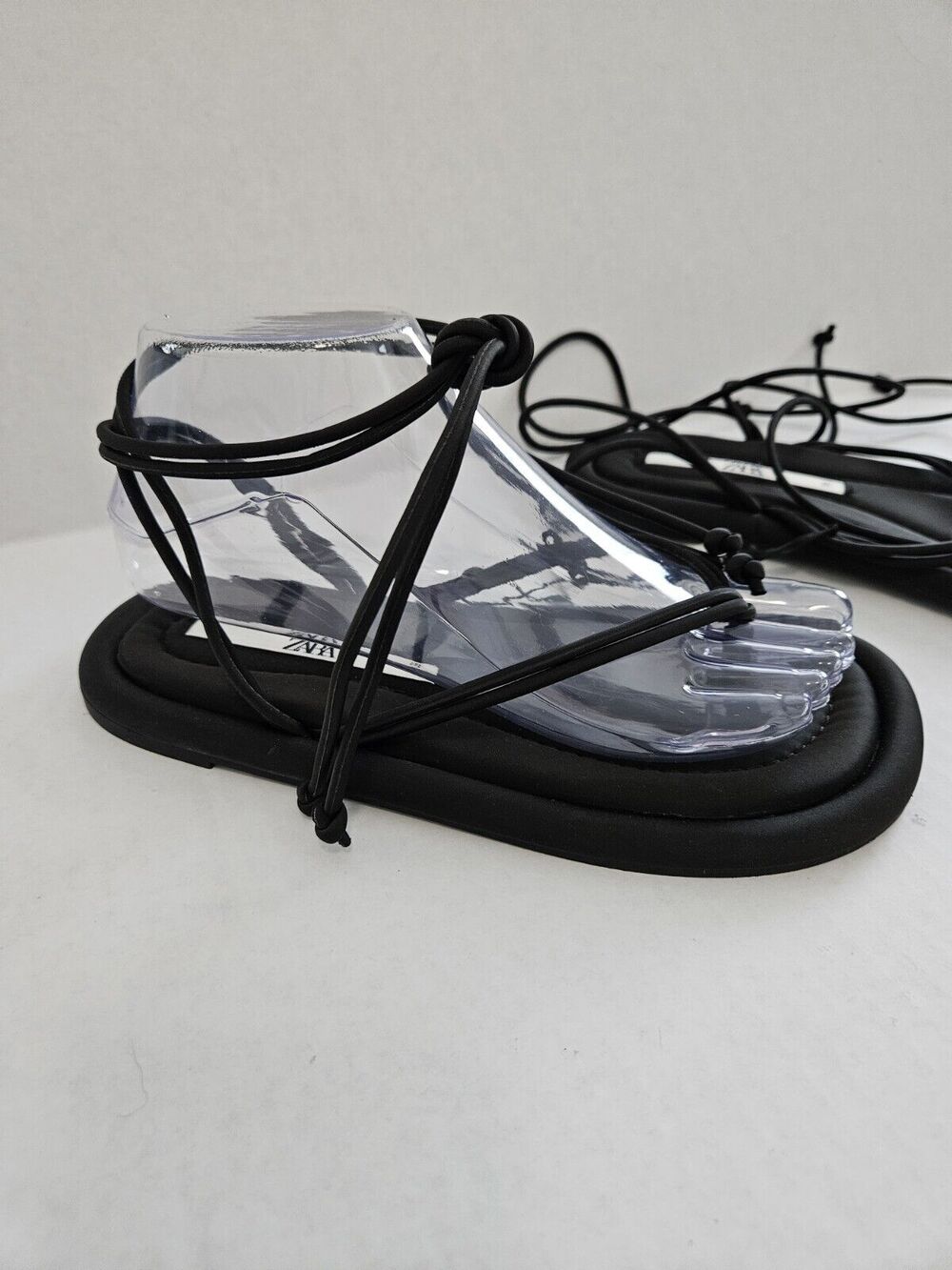 ZARA Padded Insole Flat Lace Up Sandals Black Size 6 NWT